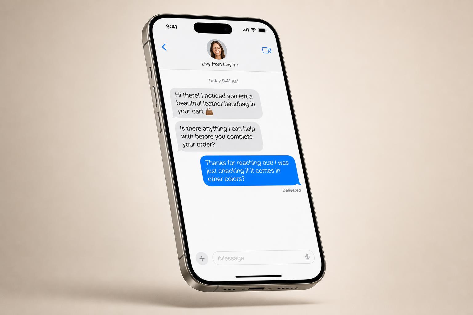 iMessage thread between a Zobi rep and a customer about an abandoned checkout
